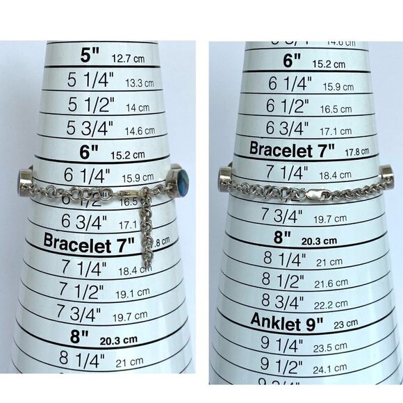 Sterling Silver 925 Oval Bezel Set Abalone Link Cable Chain Bracelet 6.5"- 7.75" - Picture 9 of 16